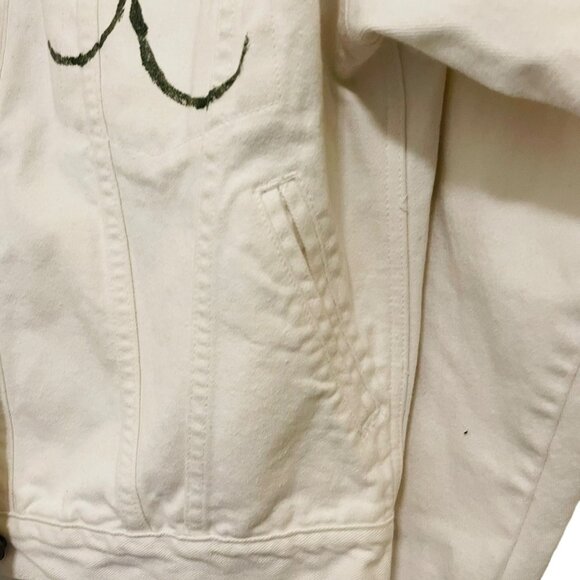 Vintage Jordache Jean Jacket Coat Hand Painted Floral Design White Size Large - Picture 9 of 11
